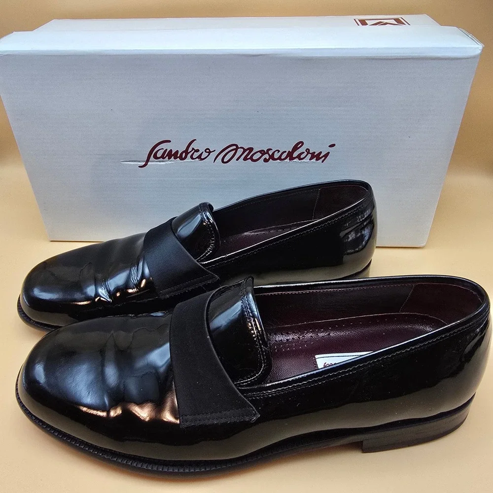 Sandro Moscoloni Men's Royal Black Patent Leather Tuxedo Loafers 10 Spain in Box